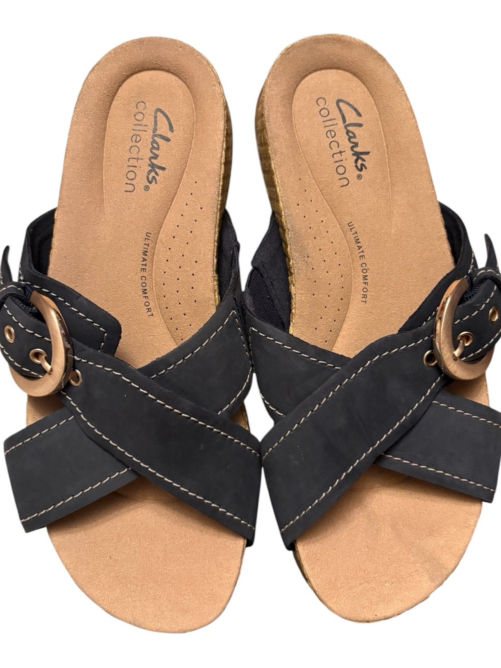 Clarks Collection Women's Navy Buckle Cross-Strap Sandals